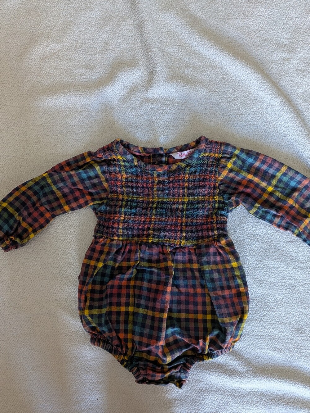 Ruffle Butts Plaid Smocked Long-Sleeve Baby One-Piece - Multicolor Bubble